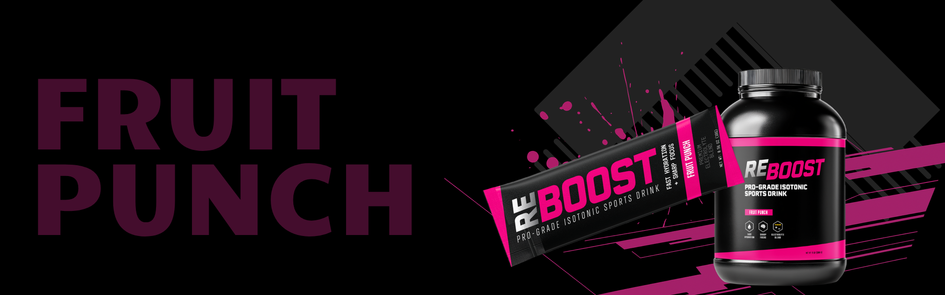 REBOOST bottle and packaging on a black background