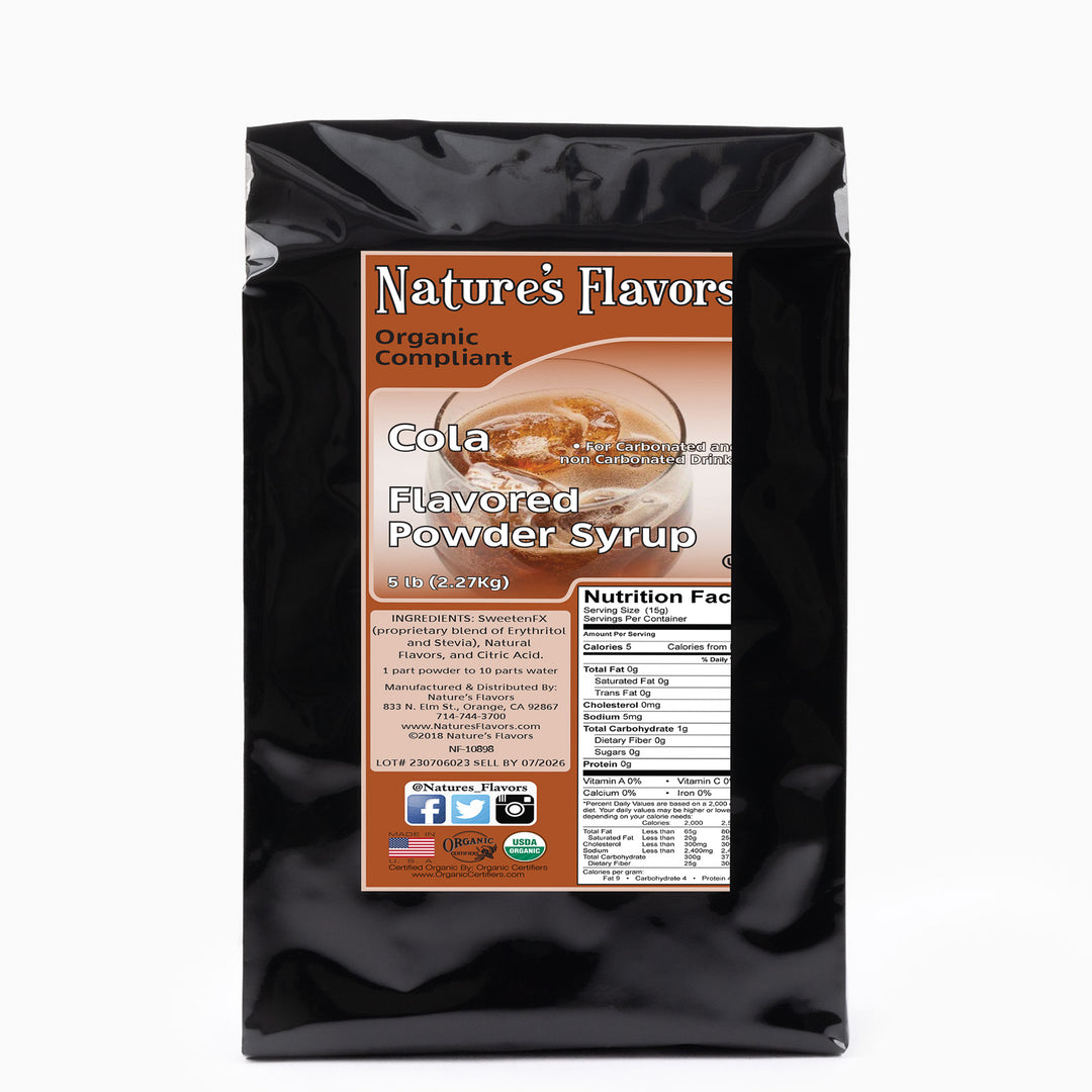 Cola Flavor Organic compliant Syrup for Carbonated and Noncarbonated Drinks, Powdered
