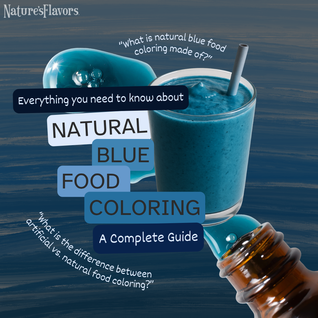 A cover photo for the natural blue food coloring guide featuring a blue smoothie, highlighting FAQs