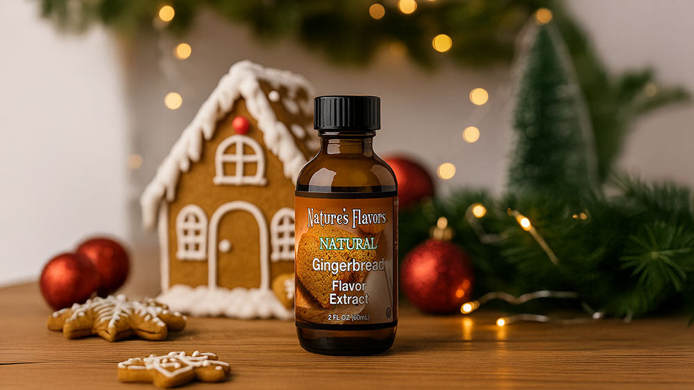 gingerbread flavor extract with a holiday scene