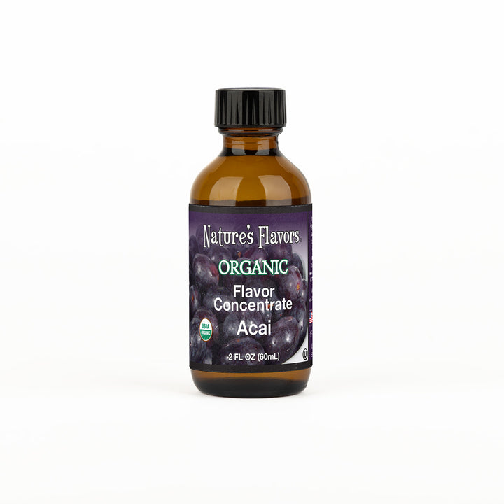 2oz bottle labeled Organic Flavor Concentrate, Acai