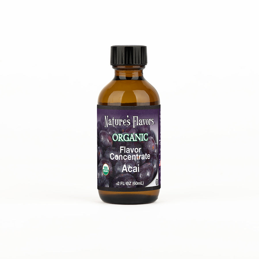 2oz bottle labeled Organic Flavor Concentrate, Acai