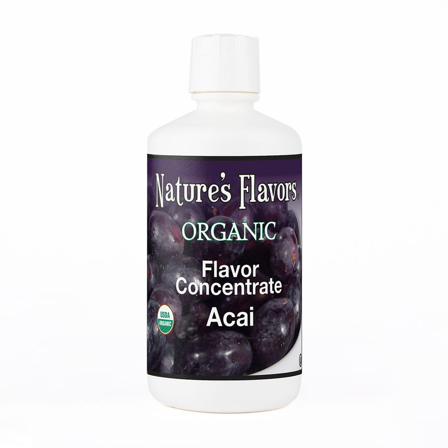 32oz bottle labeled Organic Flavor Concentrate, Acai