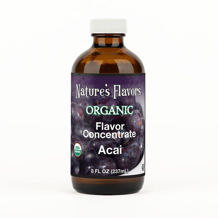 8oz bottle labeled Organic Flavor Concentrate, Acai