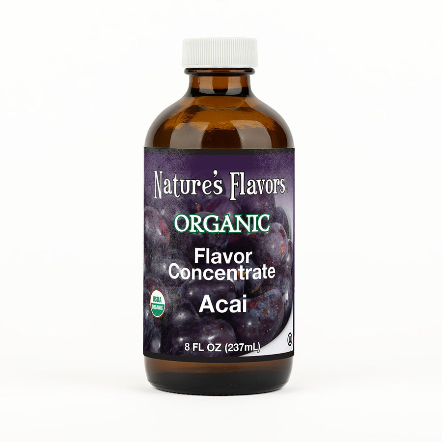 8oz bottle labeled Organic Flavor Concentrate, Acai
