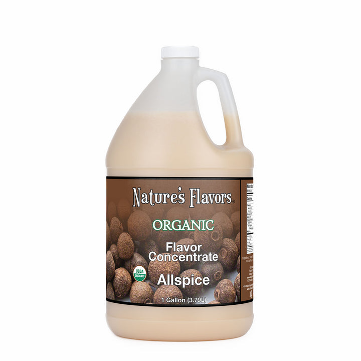 1gal bottle with Organic Flavor Concentrate, Allspice on the label