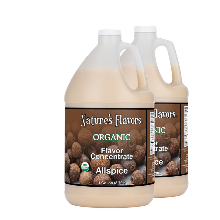 2, 1 gal bottles with Organic Flavor Concentrate, Allspice on the label