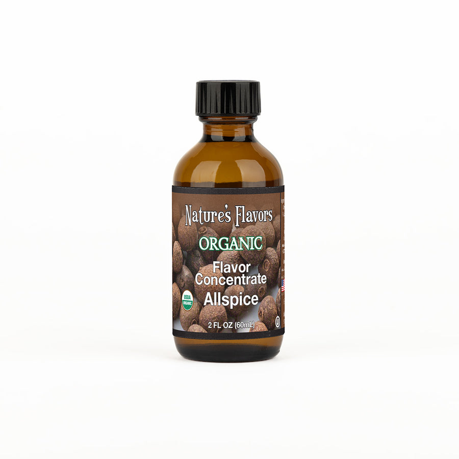 2oz bottle with Organic Flavor Concentrate, Allspice on the label