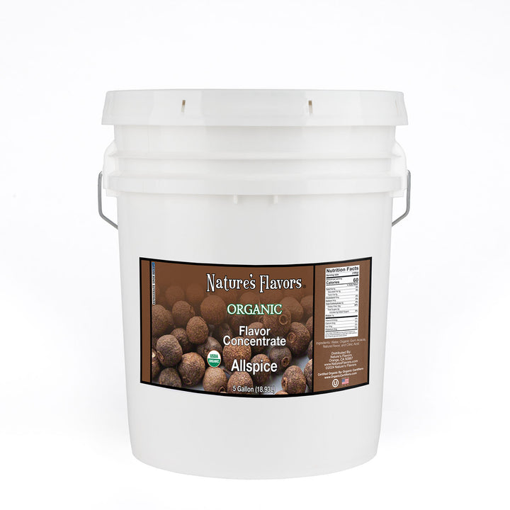 5gal bottle with Organic Flavor Concentrate, Allspice on the label