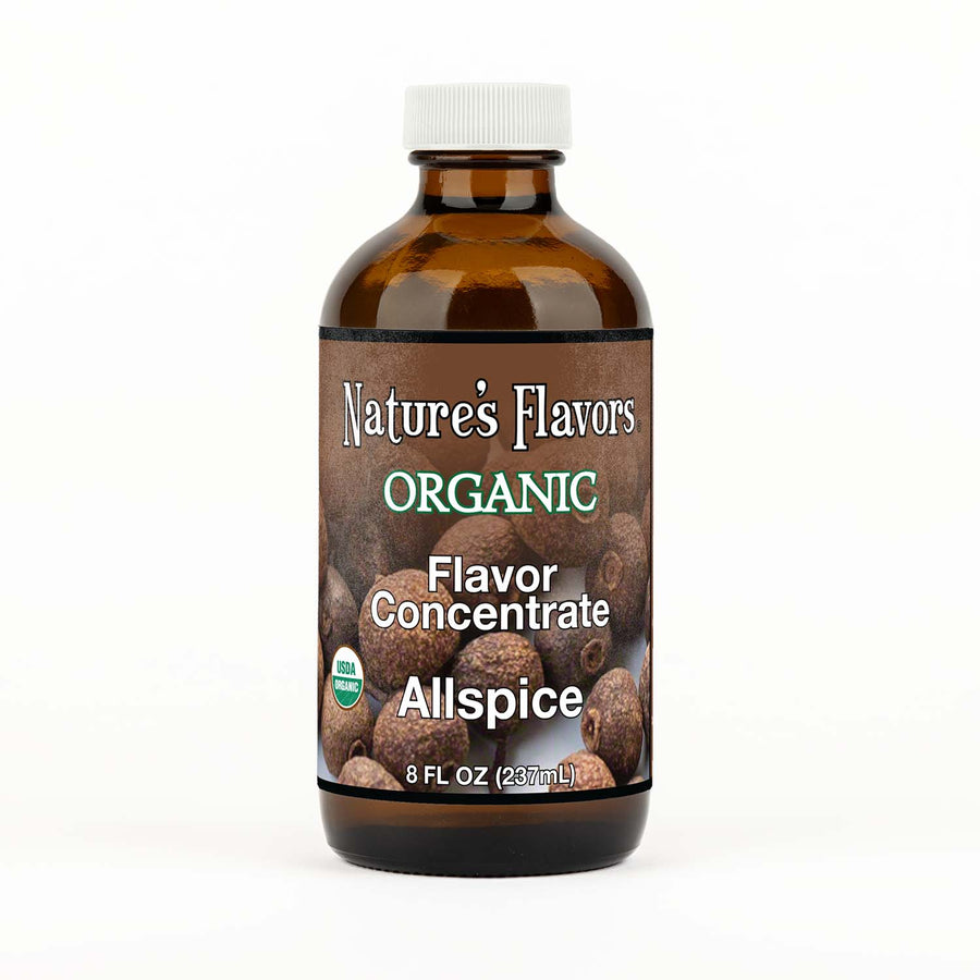 8oz bottle with Organic Flavor Concentrate, Allspice on the label