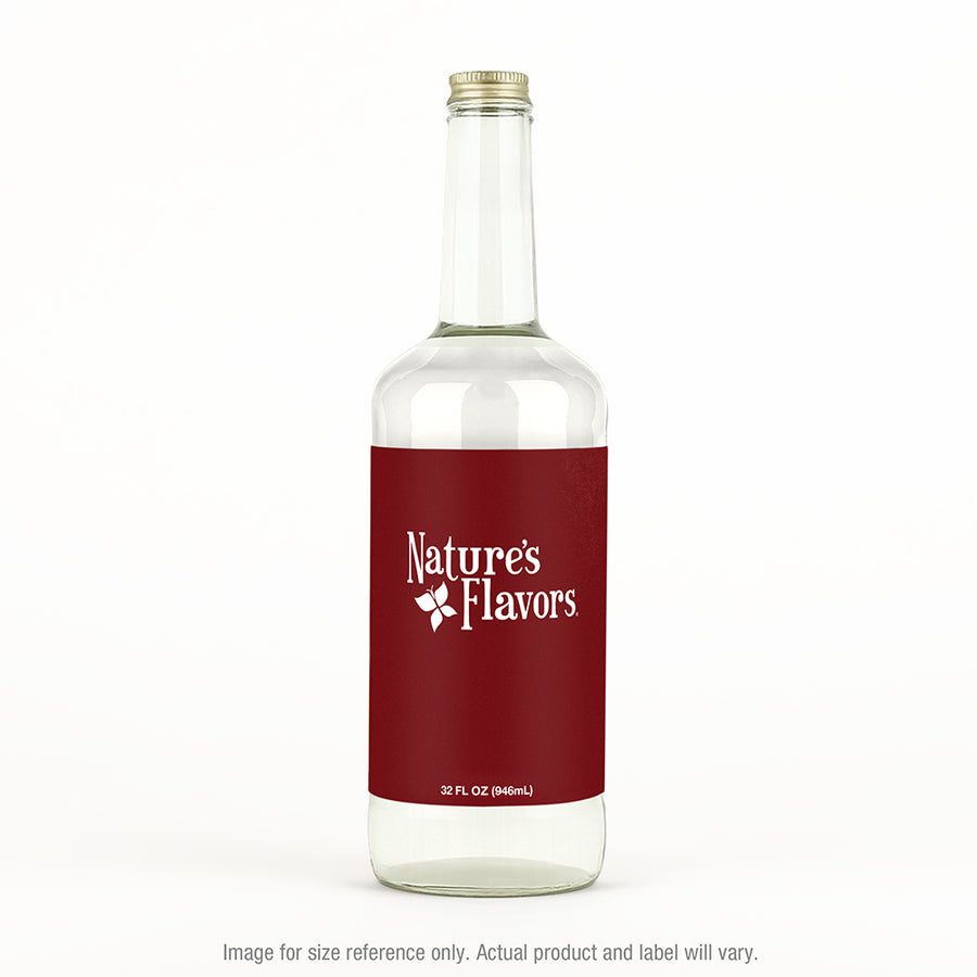32 oz clear syrup bottle with a 'Nature's Flavors' label on a white background
