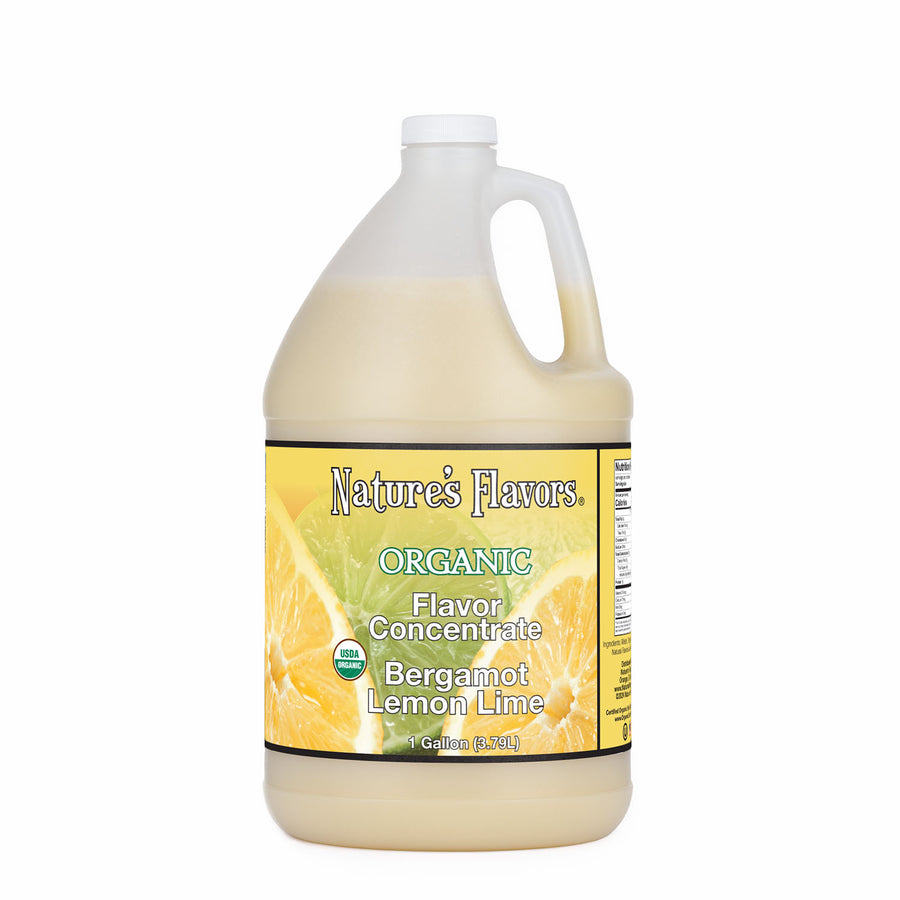 1gal bottle with Organic Flavor Concentrate, Bergamot Lemon Lime label