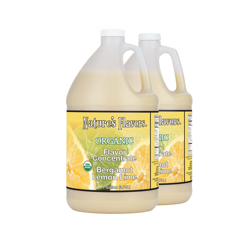 2, 1gal bottles with Organic Flavor Concentrate, Bergamot Lemon Lime label