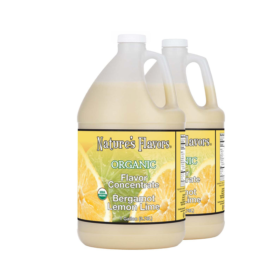 2, 1gal bottles with Organic Flavor Concentrate, Bergamot Lemon Lime label