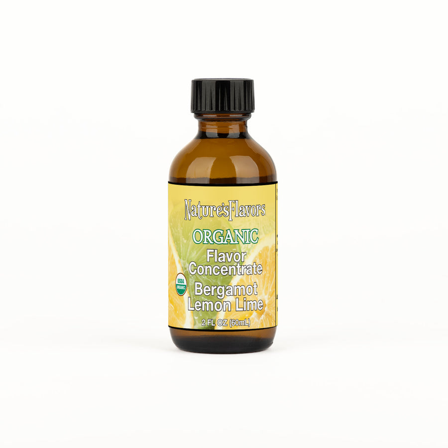2oz bottle with Organic Flavor Concentrate, Bergamot Lemon Lime label