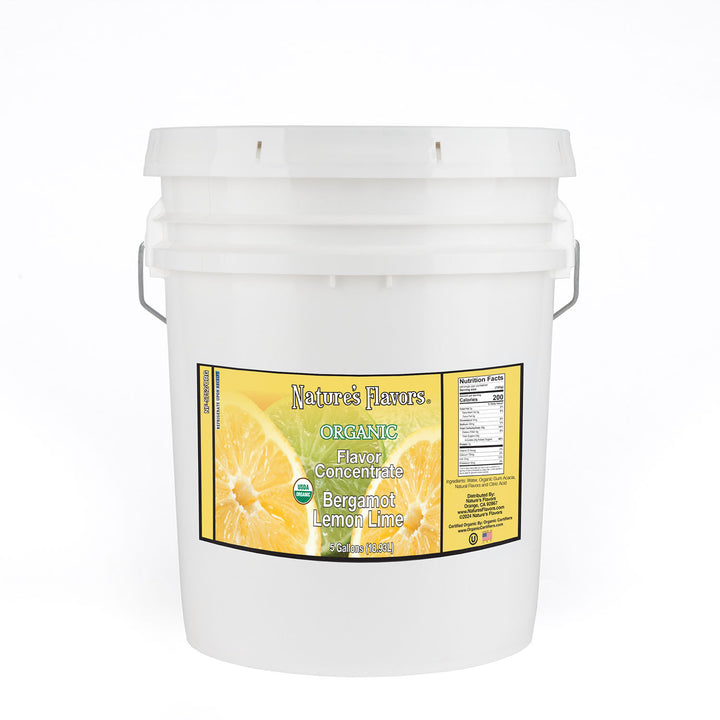 5gal bucket with Organic Flavor Concentrate, Bergamot Lemon Lime label