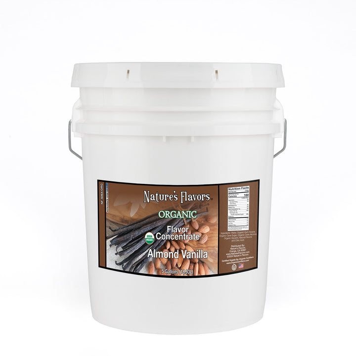 5gal bucket with Organic Flavor Concentrate, Almond Vanilla label