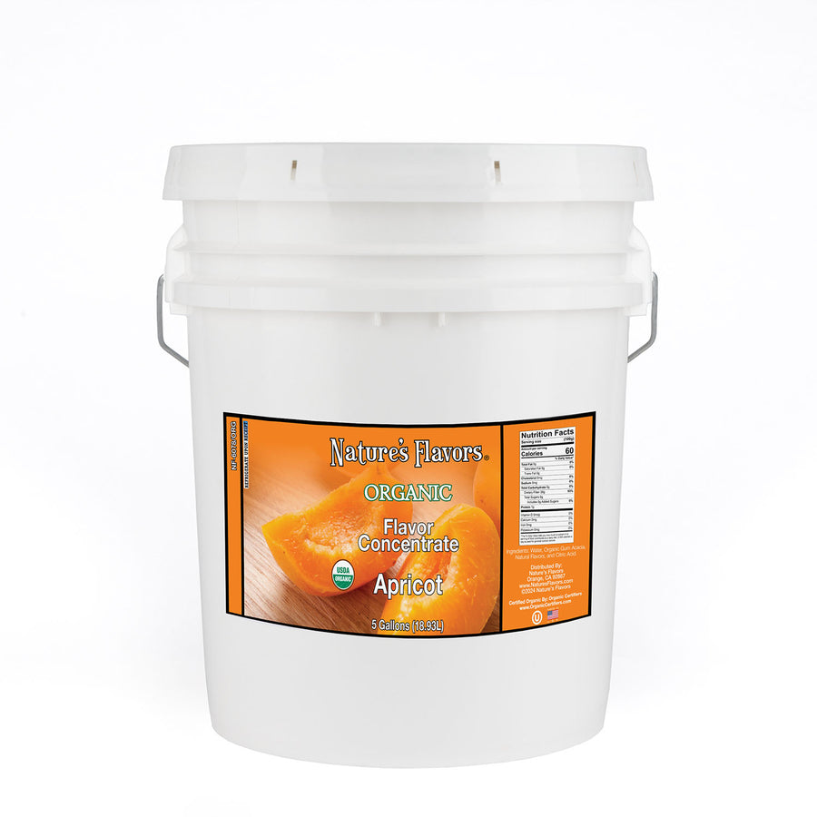 5gal bucket with Organic Flavor Concentrate, Apricot label