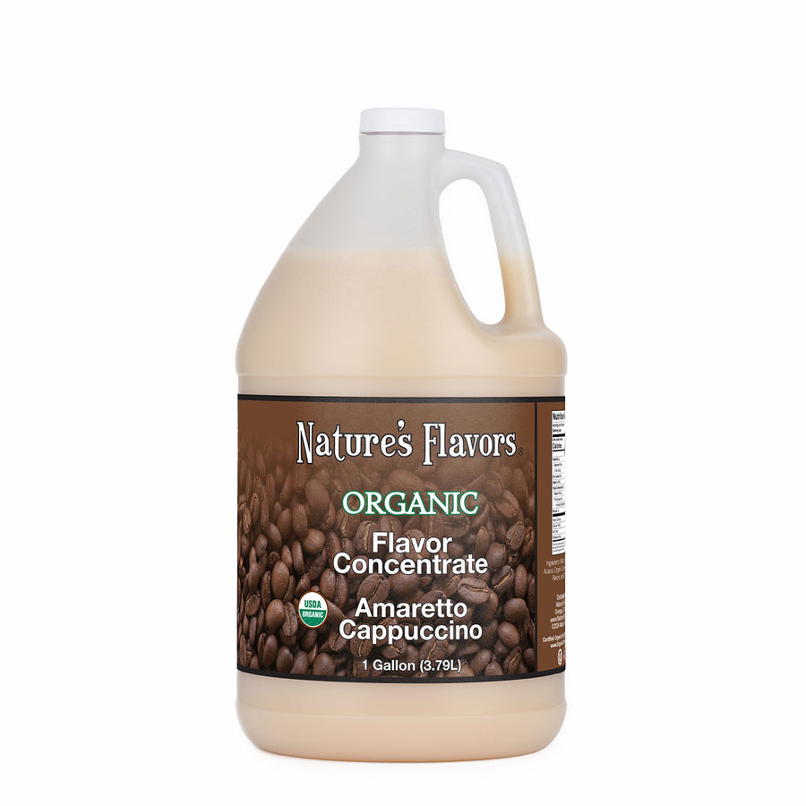 1gal bottle with Organic FlavorConcentrate, Amaretto Cappuccino label