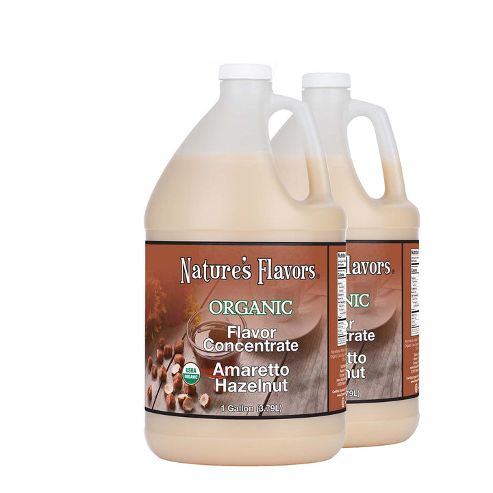 2, 1gal bottles with Organic Flavor Concentrate, Amaretto Hazelnut label