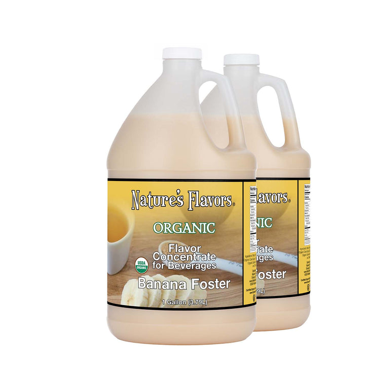 2, 1gal bottles with Organic Flavor Concentrate for Beverages, Banana Foster label