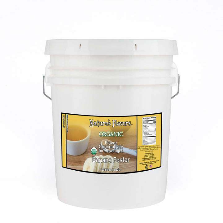 5gal bucket with Organic Flavor Concentrate for Beverages, Banana Foster label