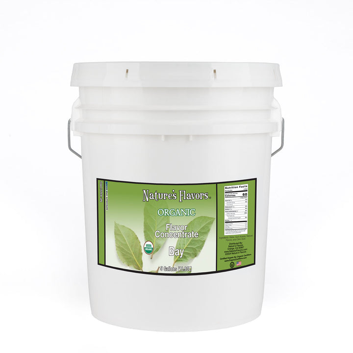 5gal bucket with Organic Flavor Concentrate, Bay label