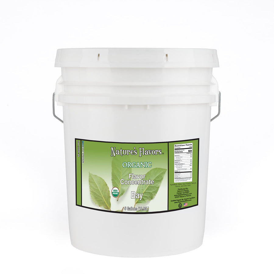 5gal bucket with Organic Flavor Concentrate, Bay label