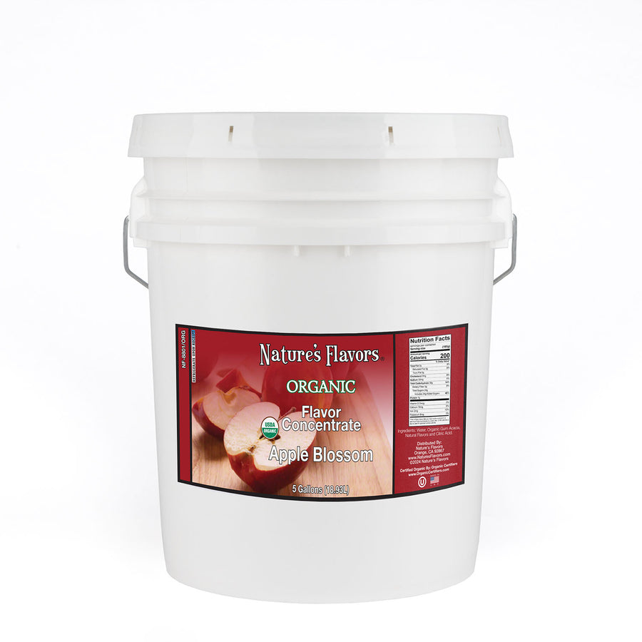 5gal bucket with Organic Flavor Concentrate, Apple Blossom label