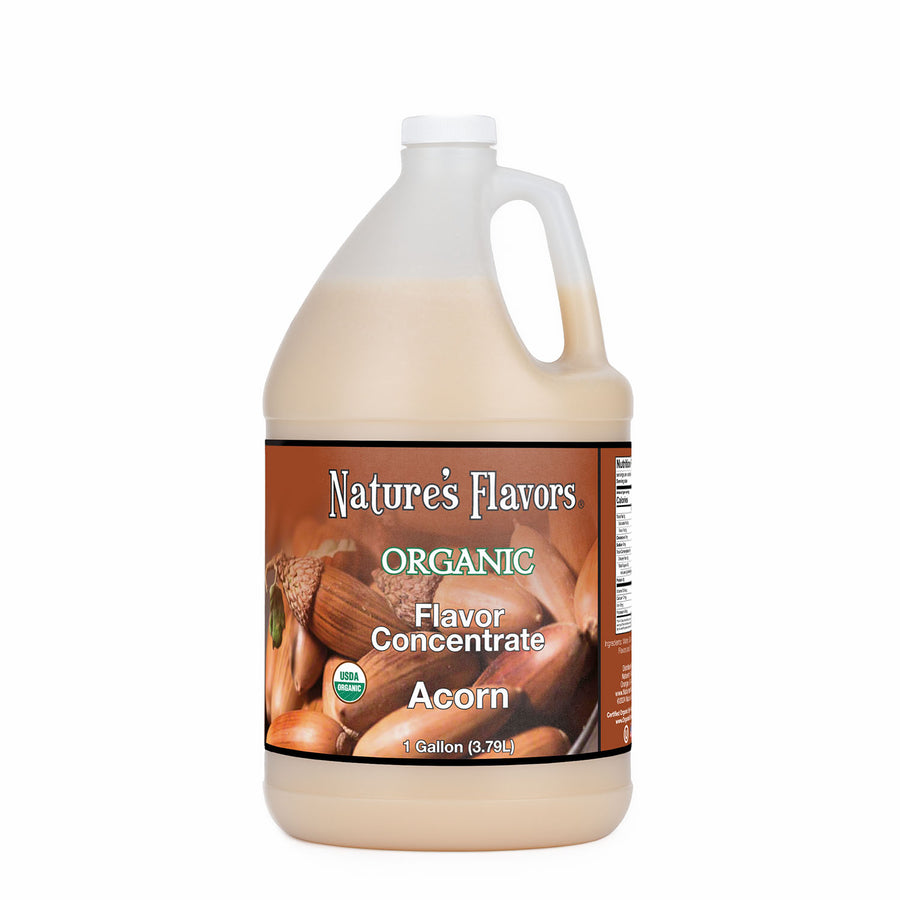 1gal bottle labeled Organic Flavor Concentrate, Acorn