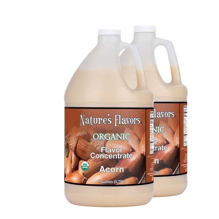 2, 1gal bottles labeled Organic Flavor Concentrate, Acorn