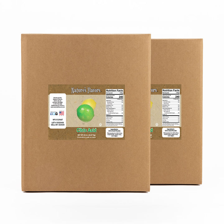 Two cardboard boxes labeled ‘Citric Acid’
