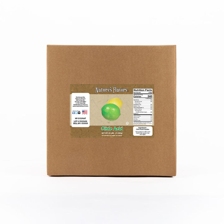 A cardboard box with a label on it that reads, Citric Acid.
