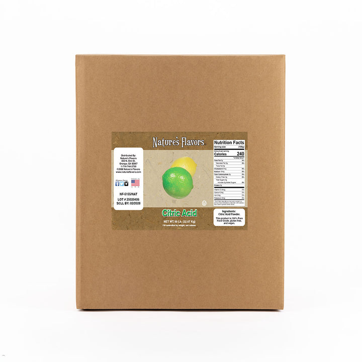 A cardboard box with a label on it that reads, Citric Acid.

