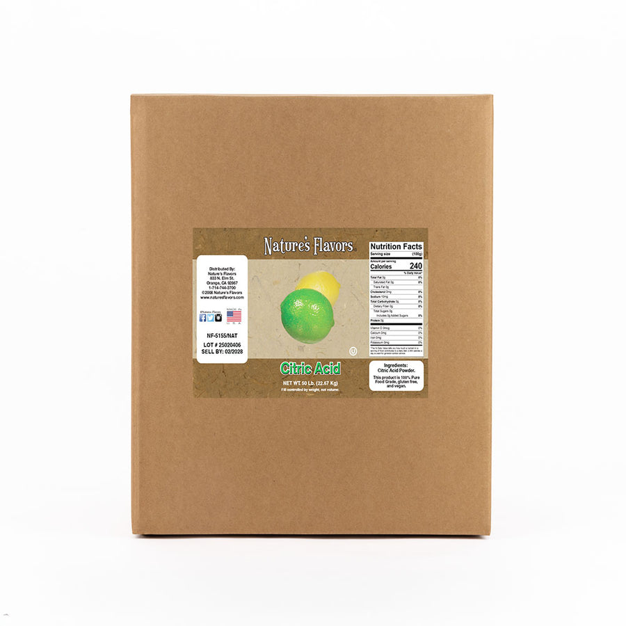 A cardboard box with a label on it that reads, Citric Acid.
