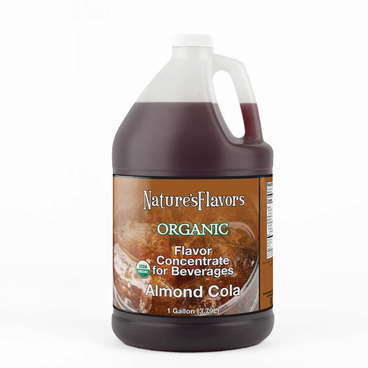 Jug labeled, "Organic Flavor Concentrate for Beverages Almond Cola".
