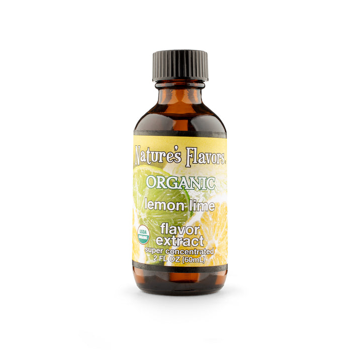bottle labeled, "Organic lemon lime flavor extract super concentrated".