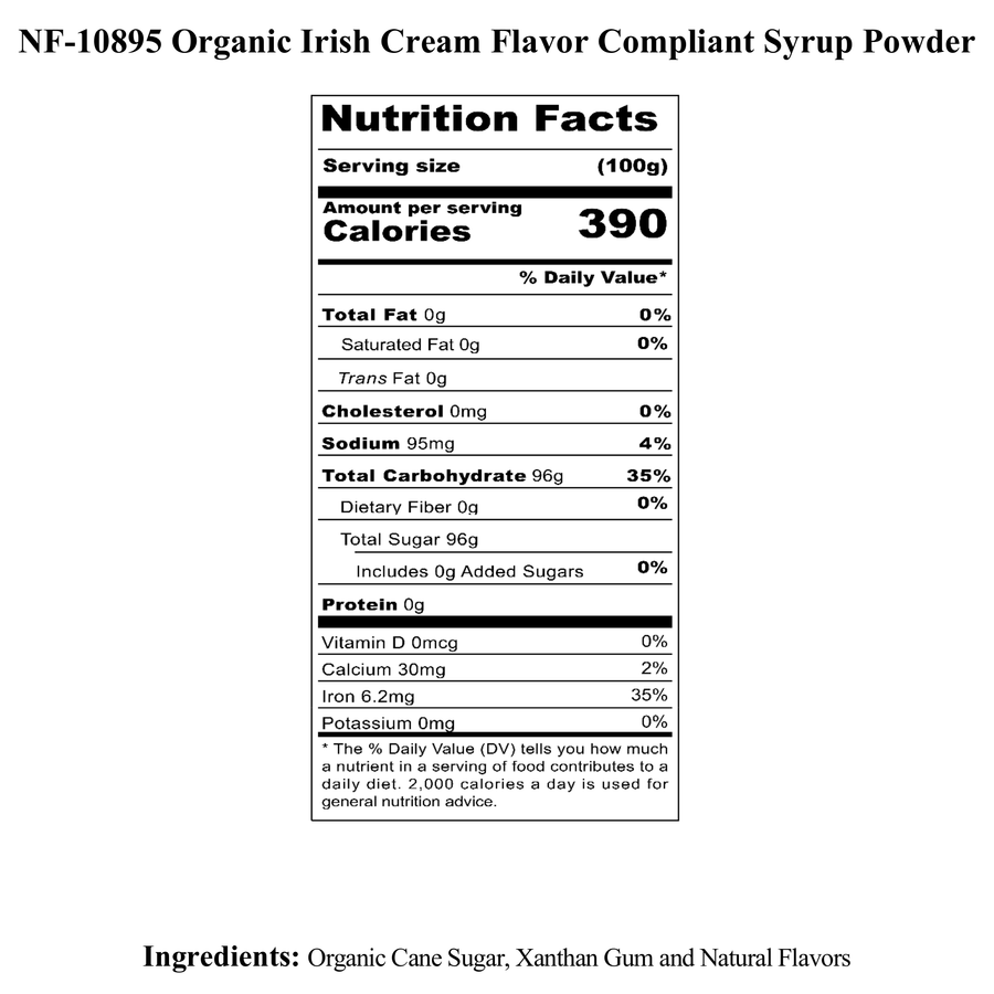 Irish Cream Flavor Organic compliant Syrup for Carbonated and Noncarbonated Drinks, Powdered