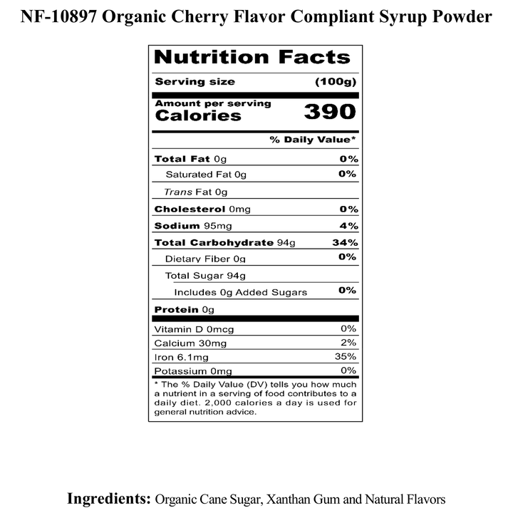 Cherry Flavor Organic compliant Syrup for Carbonated and Noncarbonated Drinks, Powdered