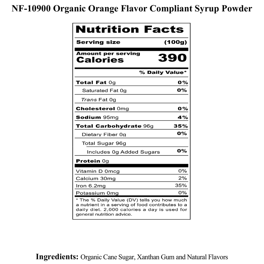 Orange Flavor Organic compliant Syrup for Carbonated and Noncarbonated Drinks, Powdered