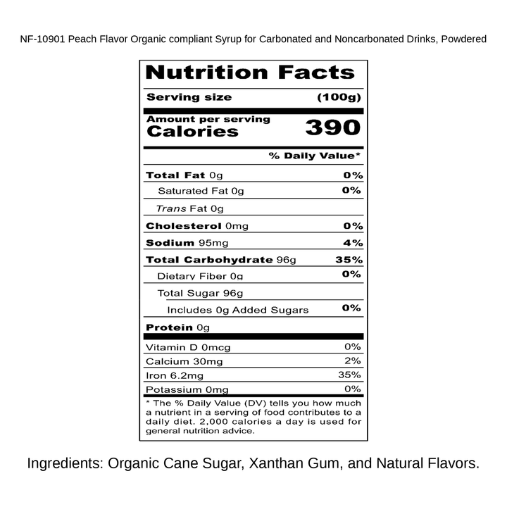 Peach Flavor Organic compliant Syrup for Carbonated and Noncarbonated Drinks, Powdered