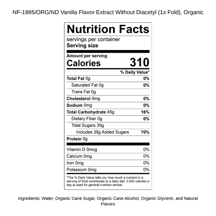 Vanilla Flavor Extract Without Diacetyl (1x Fold), Organic