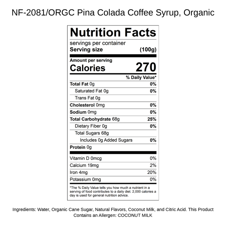 Pina Colada Coffee Syrup, Organic