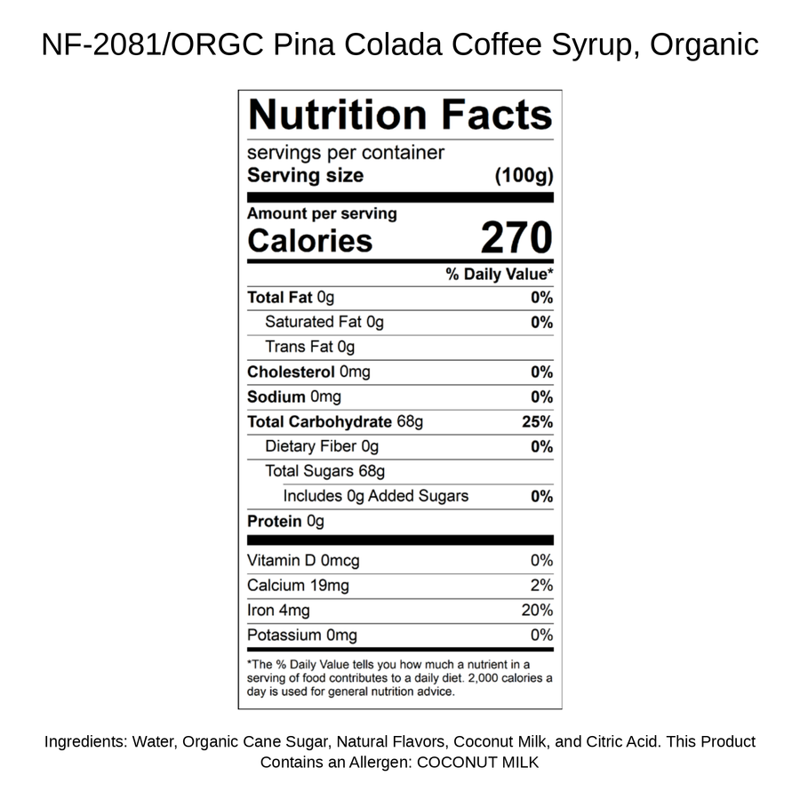 Pina Colada Coffee Syrup, Organic