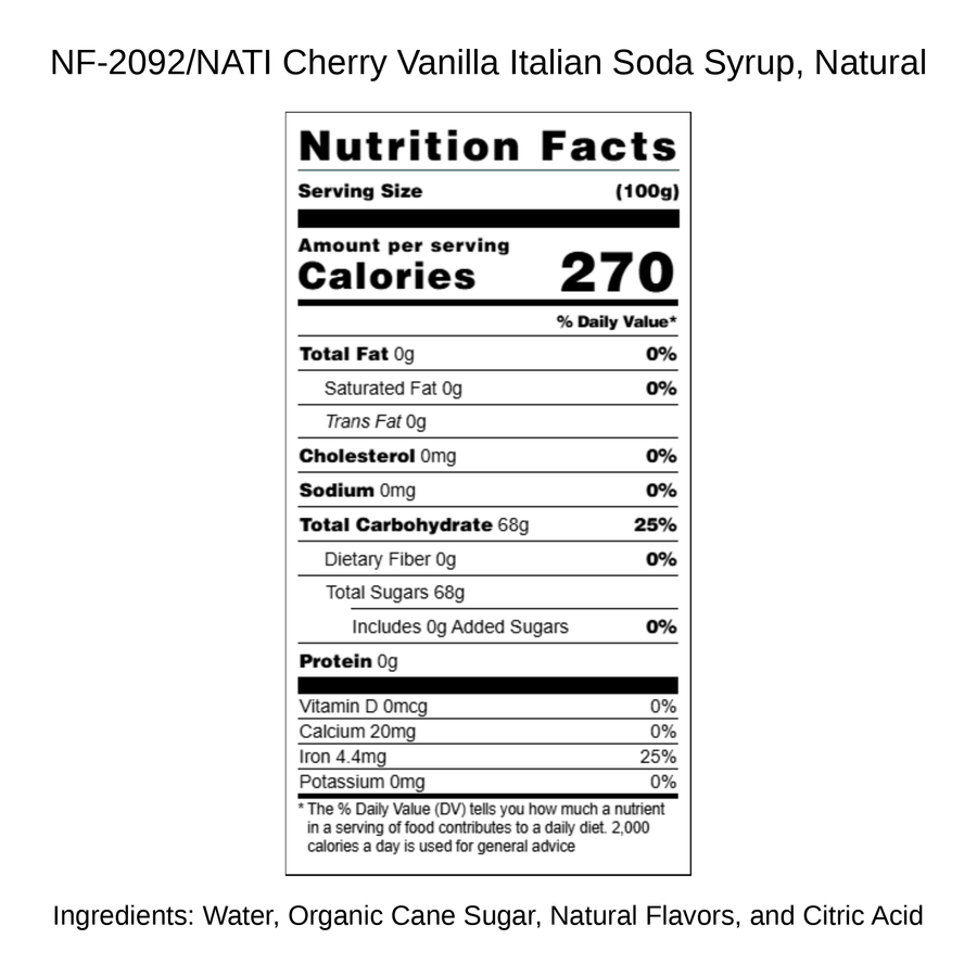 Cherry Vanilla Italian Soda Syrup, Natural