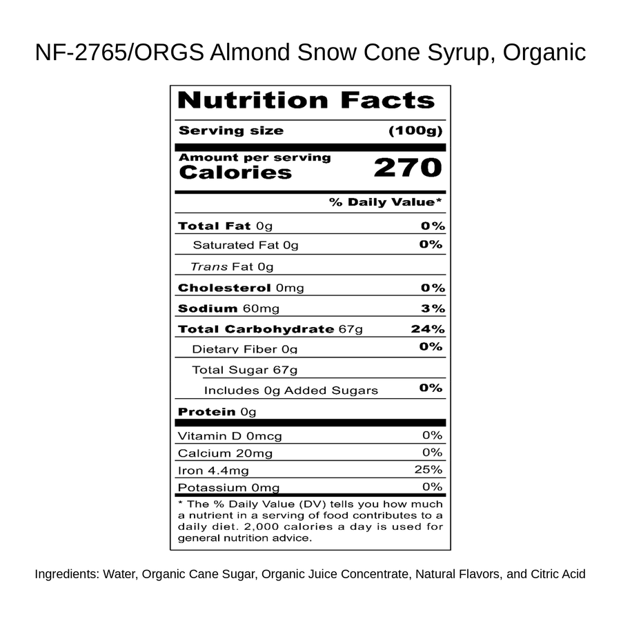 Almond Snow Cone Syrup, Organic