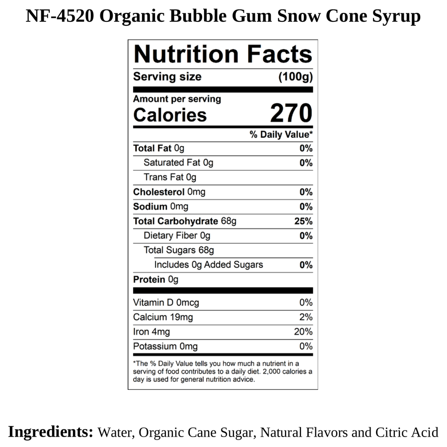 Bubble Gum Snow Cone Syrup, Organic
