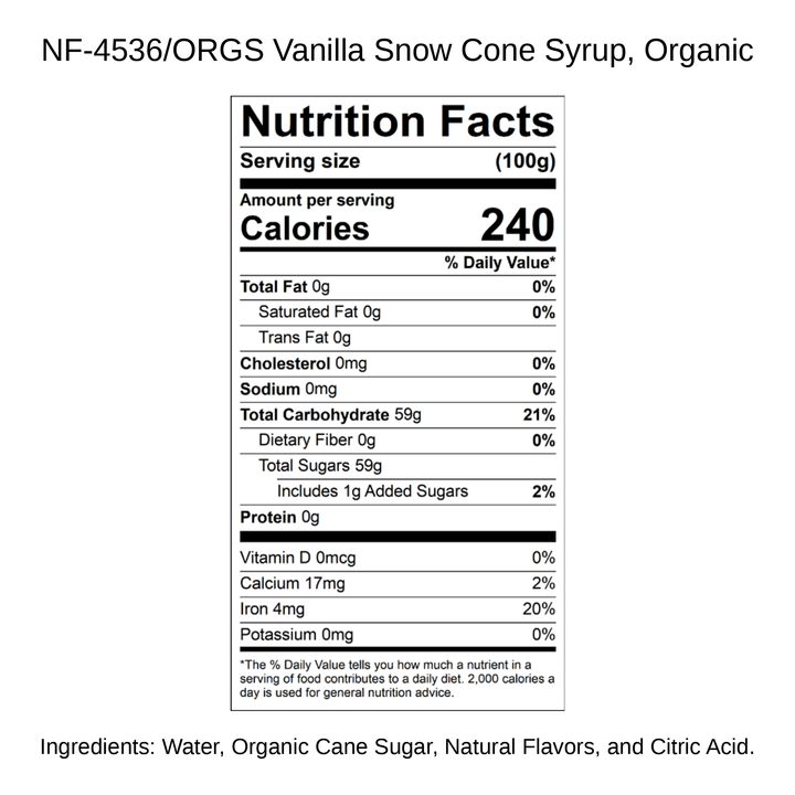 Vanilla Snow Cone Syrup, Organic