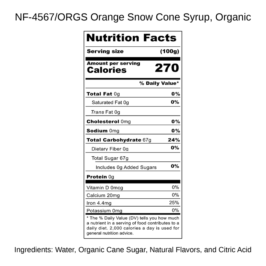 Orange Snow Cone Syrup, Organic