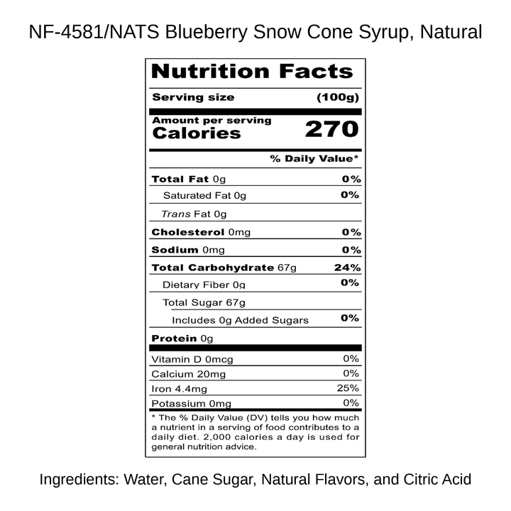 Blueberry Snow Cone Syrup, Natural